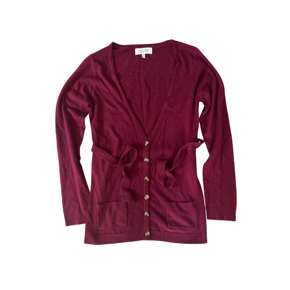 Sherry Taylor Deep Maroon Longline Button Front Cardigan | Small